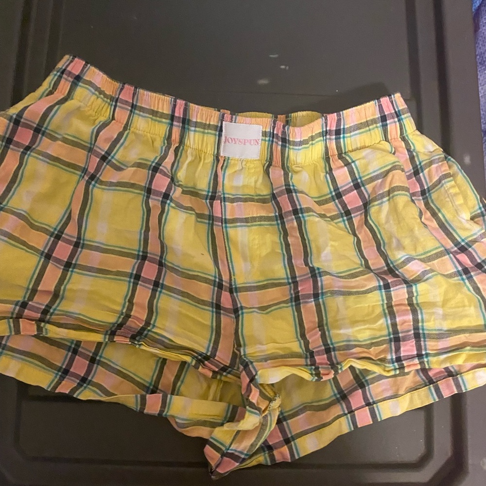 Women's Plaid Shorts - Yellow and Pink